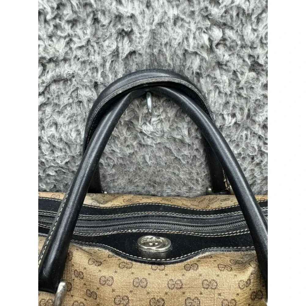 Vintage 80's Gucci‎ GG Monogram Canvas Mini Boston Top Handle Satchel Bag Brown